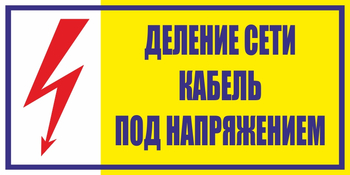 S17 деление сети. кабель под напряжением (пластик, 200х100 мм) - Знаки безопасности - Вспомогательные таблички - Магазин охраны труда ИЗО Стиль